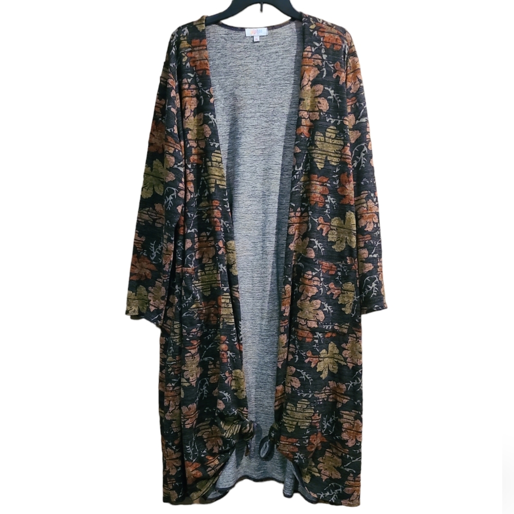 LLR LuLaRoe Sarah Cardigan Duster Floral Pattern w Stripes XL